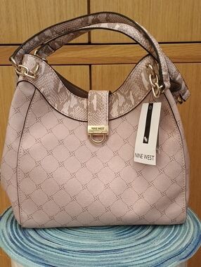 NWT Nine West Blush Pink  "Clara" Shoulder Bag with Snake-Trim